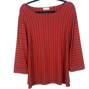 Habitat Orange Black Stripes Relaxed Fit Scoop Neck 3/4 Sleeves Tunic Top